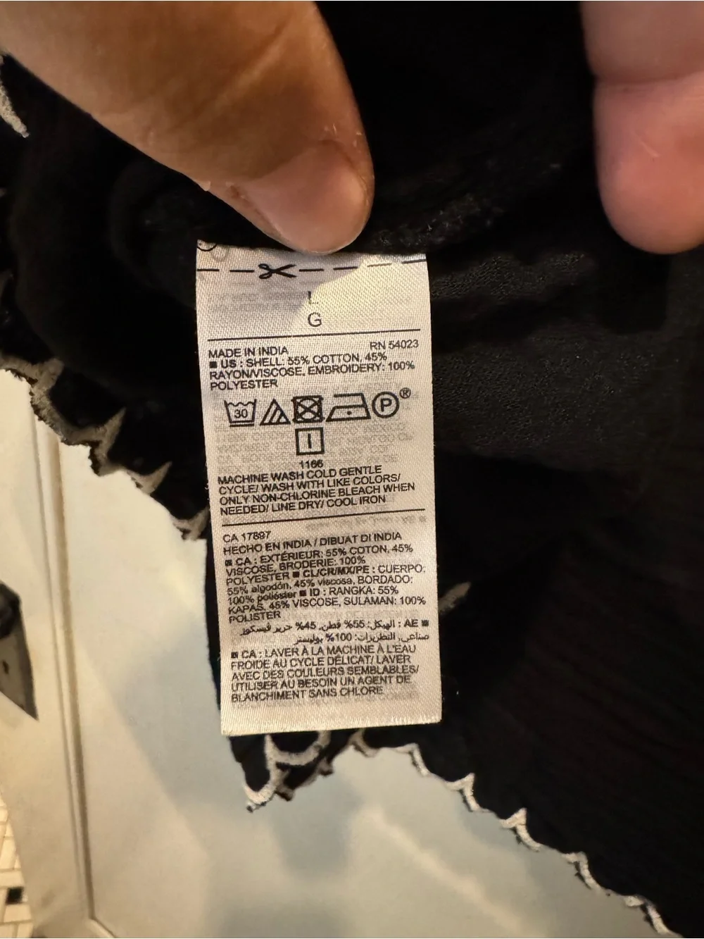 Old Navy Black Peasant Top with White Floral Embroidery